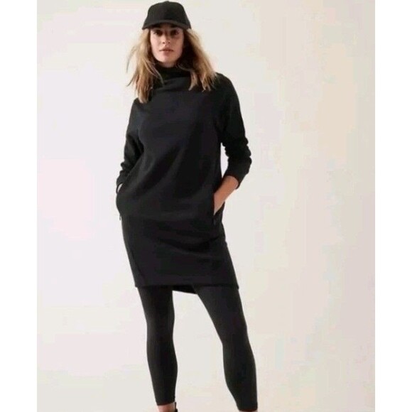 Athleta Women Black Cozy Karma Funnel High Neck Sweater Dress Size XS Pocket - Picture 6 of 11